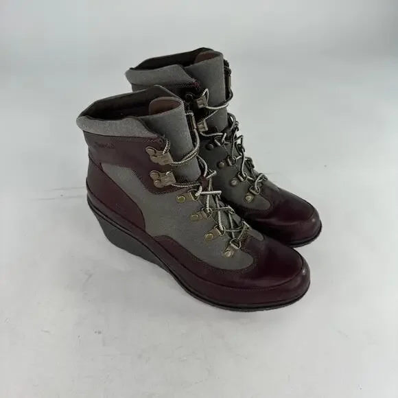 Timberland Amston Hiker Wedge Booties Sz 10 Womens Burgunday Leather Canvas Boot - Picture 12 of 13